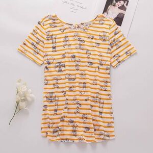 Floral Yellow Striped Short Sleeve Top